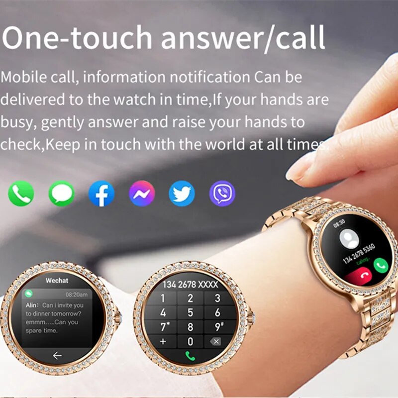 Xiaomi Fashion Women Bluetooth Call Smart Watch 1.32"360*360 HD Screen Sports Fitness Ladies Smartwatch Diamond Band+Gift