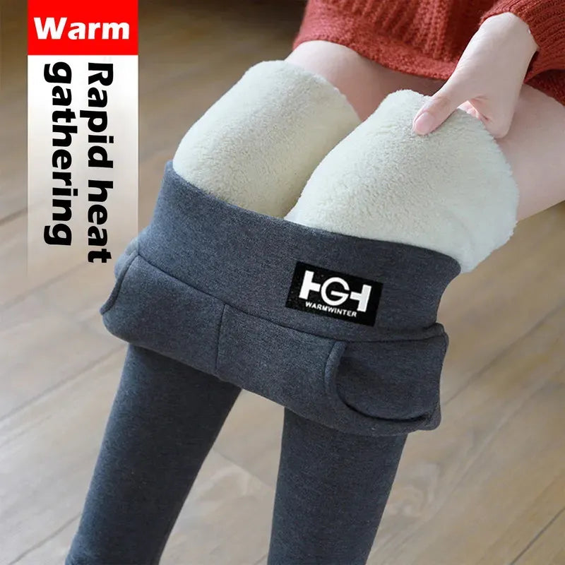 Women Winter Leggings Solid Warm Leggings Thicken Lamb Cashmere Hight Waist Butt Lift High Stretchy Walking with Pocket Pants