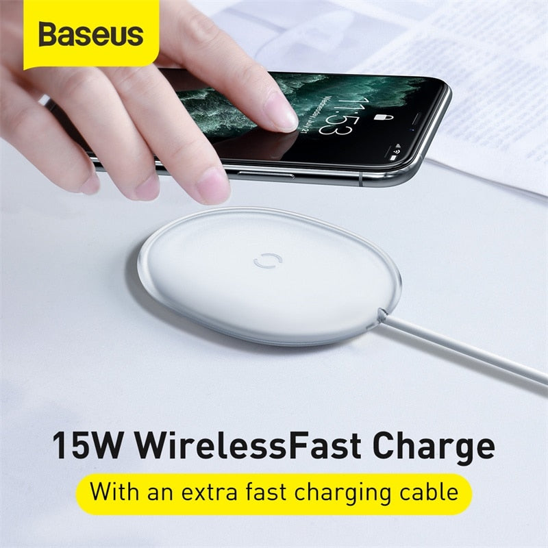 Baseus 15W Wireless Charger Fast Charging Pad Translucent Jelly Texture Portable Phone Charger For iPhone Samsung Xiaomi Huawei