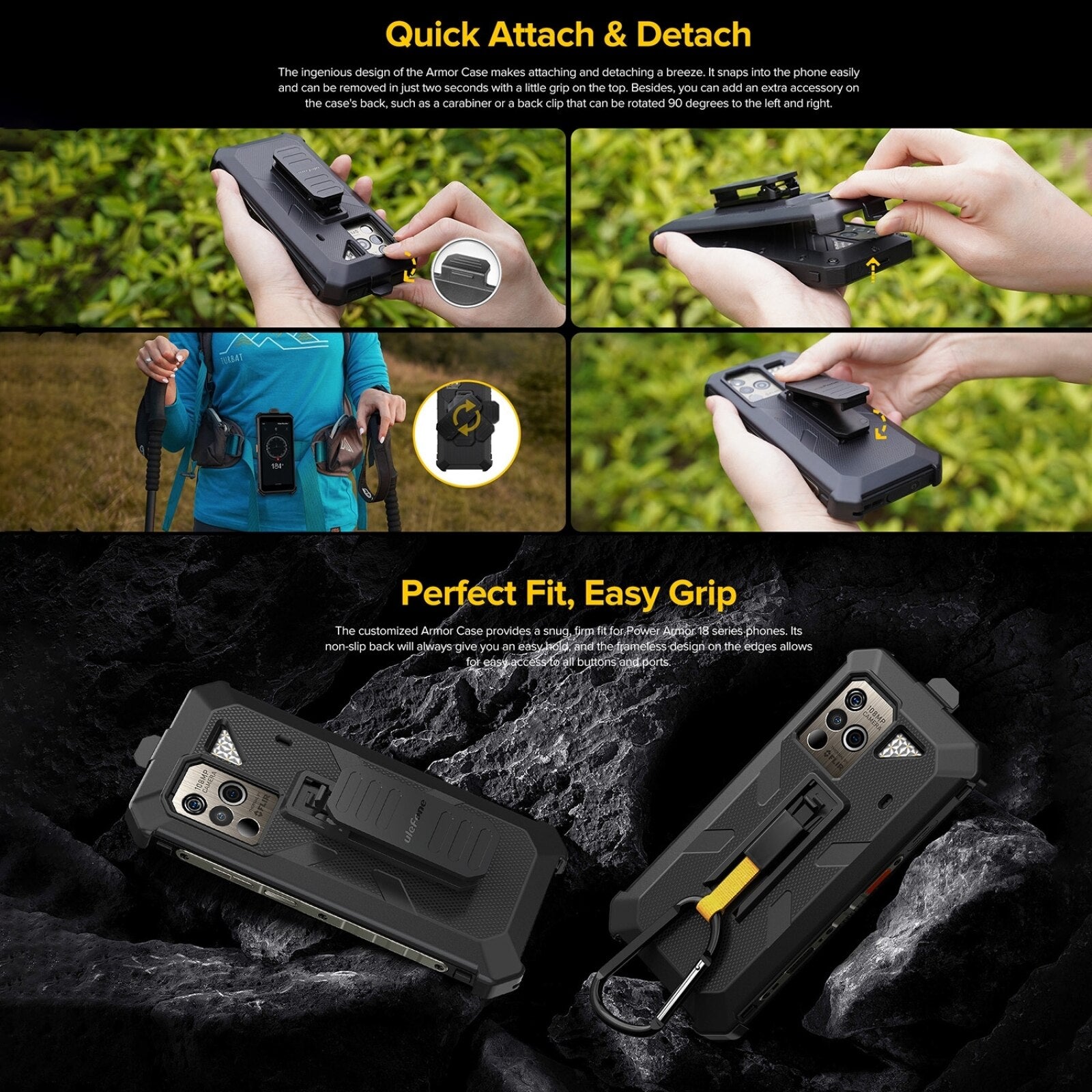 For Ulefone Power Armor 18T Ulefone Back Clip Phone Case with Carabiner For Ulefone Armor 18T / 18 / 19 / 19T